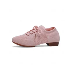 Women's Pink Knit Lace-Up Dance Shoes with Low Heel – Comfortable Casual & Ballroom Shoes