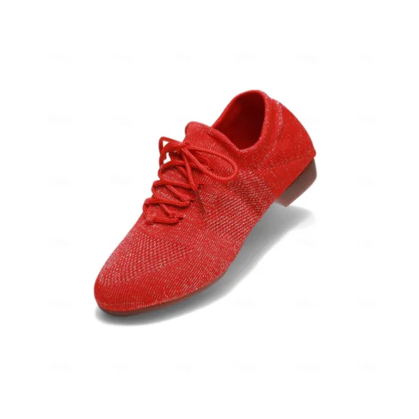 Women's Pink Knit Lace-Up Dance Shoes with Low Heel – Comfortable Casual & Ballroom Shoes