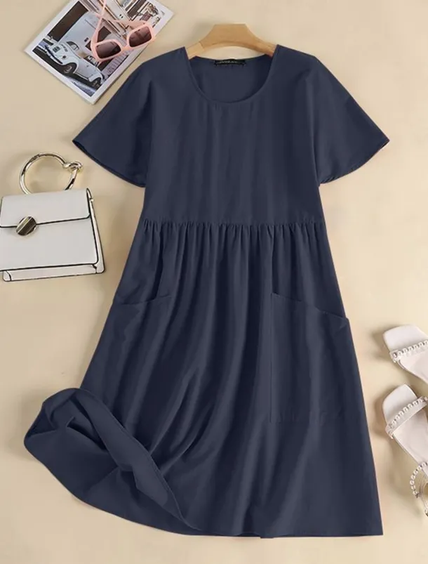 Women's Pink Navy Blue Brown Summer Spring Midi Dress Linen-Inspired Dresses Cotton Linen Dress A Line Dress Casual Daily Weekend Loose Fit Plain Crew Neck
