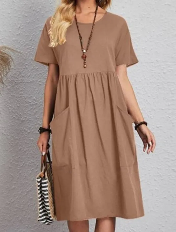 Women's Pink Navy Blue Brown Summer Spring Midi Dress Linen-Inspired Dresses Cotton Linen Dress A Line Dress Casual Daily Weekend Loose Fit Plain Crew Neck