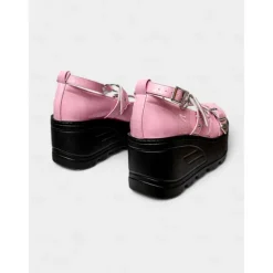 Women's Pink Platform Mary Jane Shoes – Gothic Punk Heart Buckle Bat Wing Details, Chunky Wedge Heel, Patent Faux Leather Footwear for Halloween, Cosplay and Alternative Fashion Events