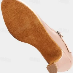 Women's Pink Satin Ballroom Dance Shoes – Mary Jane Latin Heels with Suede Sole for Performance & Practice