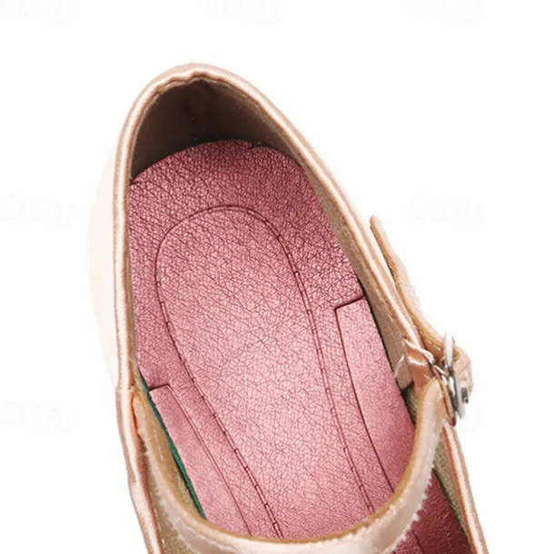 Women's Pink Satin Ballroom Dance Shoes – Mary Jane Latin Heels with Suede Sole for Performance & Practice