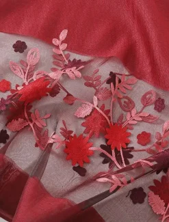 Women's Pink Sheer Embroidered Floral Scarf, Lightweight and Elegant, Perfect for Spring, Summer, and Formal Occasions