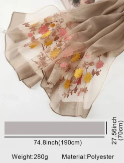 Women's Pink Sheer Embroidered Floral Scarf, Lightweight and Elegant, Perfect for Spring, Summer, and Formal Occasions