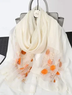 Women's Pink Sheer Embroidered Floral Scarf, Lightweight and Elegant, Perfect for Spring, Summer, and Formal Occasions