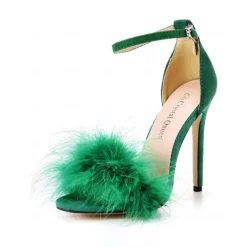 Women's Pink Suede Heels with Fluffy Straps and Pointed Toe | Perfect for Wedding, Parties and Night Out