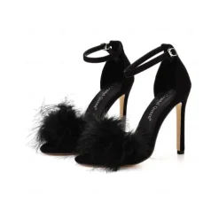 Women's Pink Suede Heels with Fluffy Straps and Pointed Toe | Perfect for Wedding, Parties and Night Out