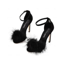 Women's Pink Suede Heels with Fluffy Straps and Pointed Toe | Perfect for Wedding, Parties and Night Out