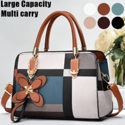 Women's Plaid Handbag with Faux Leather Handles and Shoulder Strap, Structured Top Handle Bag with Butterfly Charm for Office, Shopping and Daily Use
