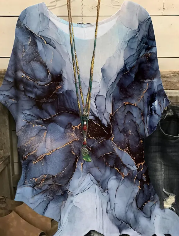 Women's Plus Size Blouse Chiffon Vintage Streetwear Casual Print Dolman Sleeve Half Sleeve Regular Tops Crew Neck Vacation Daily Going out Black Light Green Gold Green Summer Spring