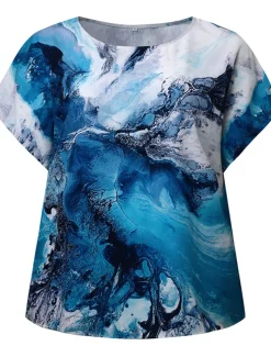 Women's Plus Size Blouse Chiffon Vintage Streetwear Casual Print Dolman Sleeve Half Sleeve Regular Tops Crew Neck Vacation Daily Going out Black Light Green Gold Green Summer Spring