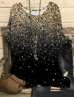 Women's Plus Size Blouse Chiffon Vintage Streetwear Casual Print Dolman Sleeve Half Sleeve Regular Tops Crew Neck Vacation Daily Going out Black Light Green Gold Green Summer Spring