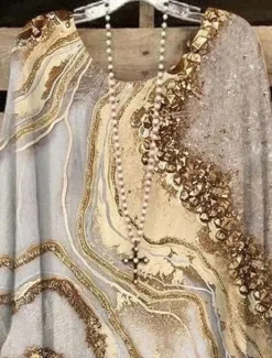 Women's Plus Size Blouse Chiffon Basic Casual Print Dolman Sleeve Crew Neck Vacation Daily Yellow Spring Fall