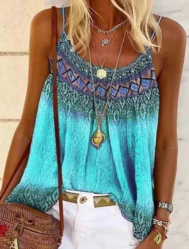 Women's Plus Size Camisole Tank Top Camisole Summer Tops Boho Geometric Sleeveless Strap Holiday Beach Yellow Pink Blue Purple