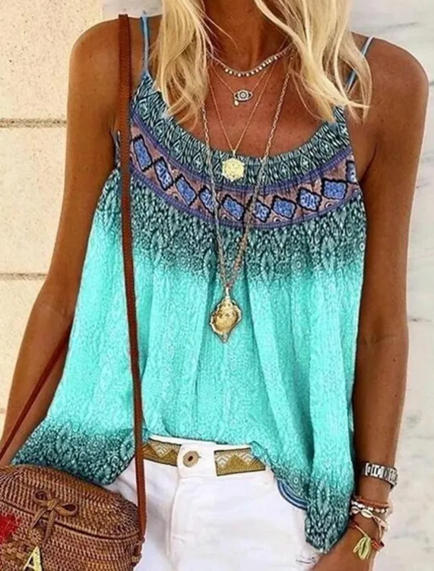 Women's Plus Size Camisole Tank Top Camisole Summer Tops Boho Geometric Sleeveless Strap Holiday Beach Yellow Pink Blue Purple