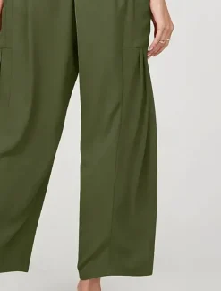 Women's Plus Size Cotton Linen Shorts Linen-Inspired Pants Cotton Linen Pants Casual Daily Full Length High Waist High Rise Solid Colored Pocket Wide Leg Inelastic Daily Wear Green All Seasons