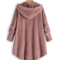 Women's Plus Size Fleece Shirts Fleece Jacket Sports Teddy Pullover Fleece Solid Color Street Casual Hoodie Buttons Front Pocket Long Sleeve claret turmeric Black Pink Navy Blue Fall