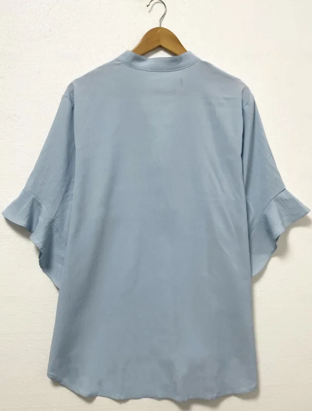 Women's Plus Size Linen-Inspired Shirts Blouse Solid Color Casual Short Sleeve V Neck Regular Tops Daily Blue All Seasons