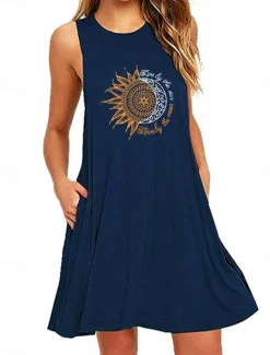 Women's Plus Size Loungewear Nightgown Nightshirt Dress Flower Basic Casual Comfort Home Daily Vacation Cotton Breathable Crew Neck Sleeveless Pocket Summer Spring Home Outfits