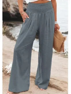 Women's Plus Size Loungewear Pants Fashion Casual Soft Pure Color Pocket Pant Vacation Home Daily Long Pant Black White Light Green Pink Army Green Summer Spring