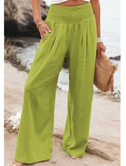 Women's Plus Size Loungewear Pants Fashion Casual Soft Pure Color Pocket Pant Vacation Home Daily Long Pant Black White Light Green Pink Army Green Summer Spring