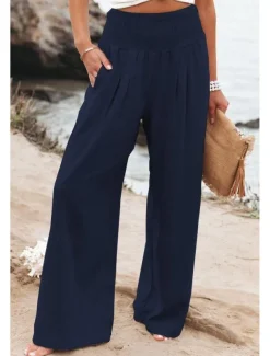 Women's Plus Size Loungewear Pants Fashion Casual Soft Pure Color Pocket Pant Vacation Home Daily Long Pant Black White Light Green Pink Army Green Summer Spring