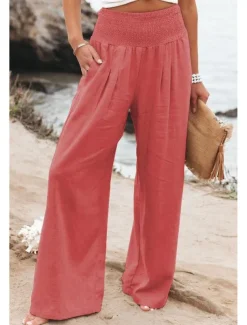 Women's Plus Size Loungewear Pants Fashion Casual Soft Pure Color Pocket Pant Vacation Home Daily Long Pant Black White Light Green Pink Army Green Summer Spring