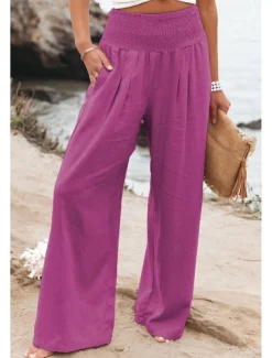 Women's Plus Size Loungewear Pants Fashion Casual Soft Pure Color Pocket Pant Vacation Home Daily Long Pant Black White Light Green Pink Army Green Summer Spring