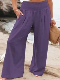 Women's Plus Size Loungewear Pants Fashion Casual Soft Pure Color Pocket Pant Vacation Home Daily Long Pant Black White Light Green Pink Army Green Summer Spring