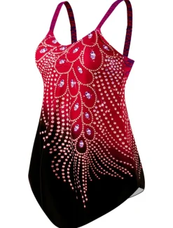 Women's Plus Size Swimwear 2 Piece Swim Dress Swimsuit Print for Big Busts Vacation Sporty Leaf Bathing Suits