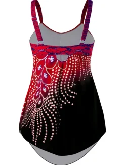 Women's Plus Size Swimwear 2 Piece Swim Dress Swimsuit Print for Big Busts Vacation Sporty Leaf Bathing Suits