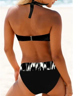 Women's Plus Size Swimwear Bikini 2 Piece Swimsuit Tie Front Tropical Push Up Ombre Gradient Color Sleeveless Bathing Suits