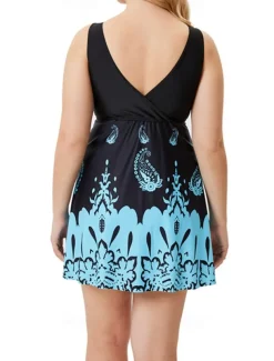 Women's Plus Size Swimwear Swim Dress Swimsuit Printing Beach Wear Holiday Paisley Sleeveless Bathing Suits