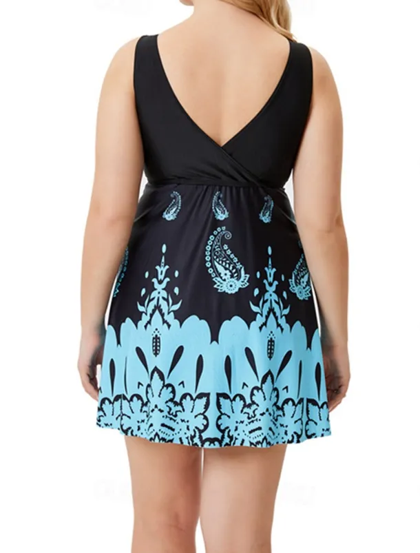 Women's Plus Size Swimwear Swim Dress Swimsuit Printing Beach Wear Holiday Paisley Sleeveless Bathing Suits