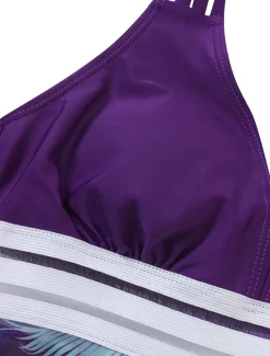 Women's Plus Size Swimwear Tankini 2 Piece Swim Dress Swimsuit 2 Piece Modest Swimwear Open Back Printing for Big Busts Vacation Cute Floral Leaf V Wire Sleeveless Bathing Suits