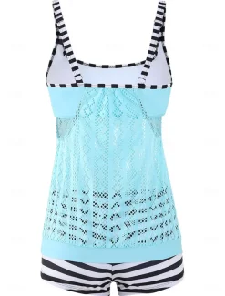 Women's Plus Size Swimwear Tankini 2 Piece Swim Dress High Waist Swimsuit See Through High Waist Knitted Stylish Beach Wear Leopard Tropical Round Neck Sleeveless Bathing Suits