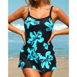 Women's Plus Size Swimwear Tankini 2 Piece Swim Dress Swimsuit 2 Piece Summer Floral Strap Sleeveless Bathing Suits