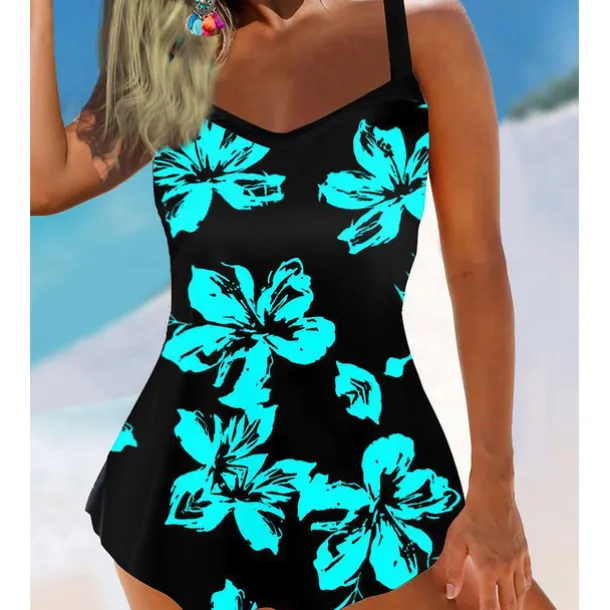 Women's Plus Size Swimwear Tankini 2 Piece Swim Dress Swimsuit 2 Piece Summer Floral Strap Sleeveless Bathing Suits