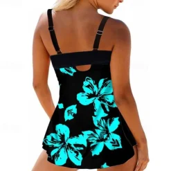 Women's Plus Size Swimwear Tankini 2 Piece Swim Dress Swimsuit 2 Piece Summer Floral Strap Sleeveless Bathing Suits