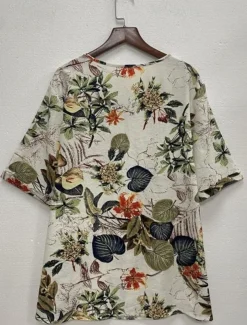 Women's Plus Size T Shirt Leaf Flower Daily Casual Short Sleeve Crew Neck Daily Print Beige All Seasons
