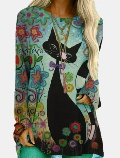 Women's Plus Size T Shirt Tunic Shirts Geometric Plaid Vintage Tunic Ethnic Long Sleeve Round Neck Long Tops Casual Print Marron Yellow Light Green Wine Red Fall & Winter Prefall