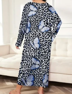 Women's Plus Size Valentine Dress Pajamas Sleepwear Heart Butterfly Fashion Casual Home Bed Comfort Breathable Crew Neck Long Sleeve Spring Home Outfits