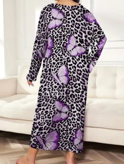 Women's Plus Size Valentine Dress Pajamas Sleepwear Heart Butterfly Fashion Casual Home Bed Comfort Breathable Crew Neck Long Sleeve Spring Home Outfits