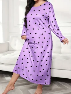 Women's Plus Size Valentine Dress Pajamas Sleepwear Heart Butterfly Fashion Casual Home Bed Comfort Breathable Crew Neck Long Sleeve Spring Home Outfits