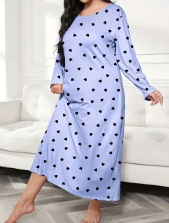 Women's Plus Size Valentine Dress Pajamas Sleepwear Heart Butterfly Fashion Casual Home Bed Comfort Breathable Crew Neck Long Sleeve Spring Home Outfits