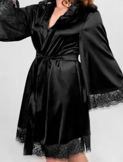 Women's Plus Size Valentine Dress Pajamas Bathrobe Silk Robe Pure Color Simple Casual Comfort Home Daily Wedding Party Satin Silk Breathable V Wire Long Sleeve Summer Fall Home Outfits