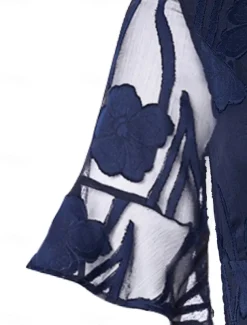 Women's Plus Size Wedding Guest Cocktail Dress Maxi Dress Lace Ruffle Party Elegant Formal V Neck Half Sleeve Flutter Sleeve Dark Blue Color