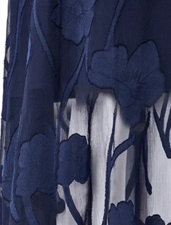 Women's Plus Size Wedding Guest Cocktail Dress Maxi Dress Lace Ruffle Party Elegant Formal V Neck Half Sleeve Flutter Sleeve Dark Blue Color