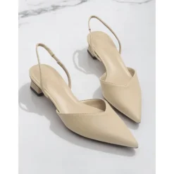 Women's Pointed Toe Slingback Pumps – Low Heel Faux Leather Heels for Elegant Office and Dress Occasions